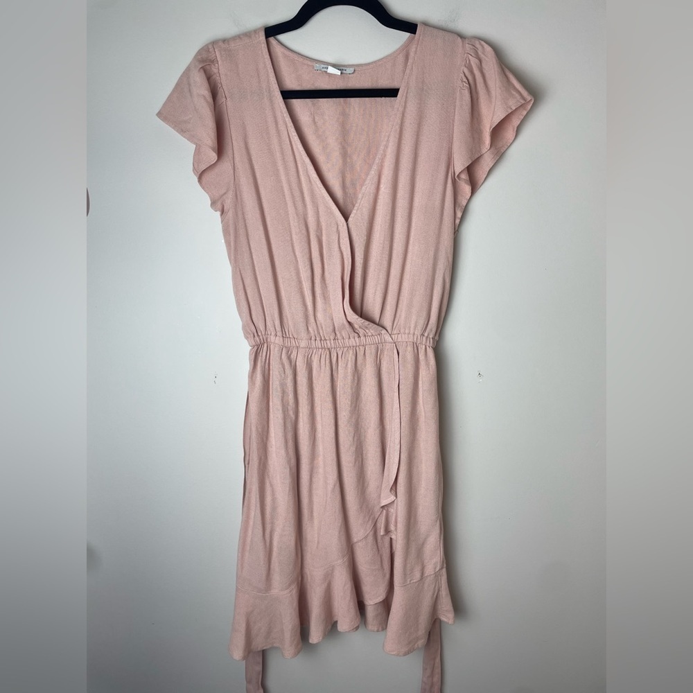 American Eagle Faux Wrap Dress Tie Waist Blush Pink Linen Viscose Size Small